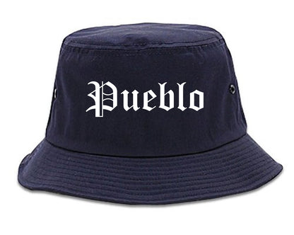 Pueblo Colorado CO Old English Mens Bucket Hat Navy Blue