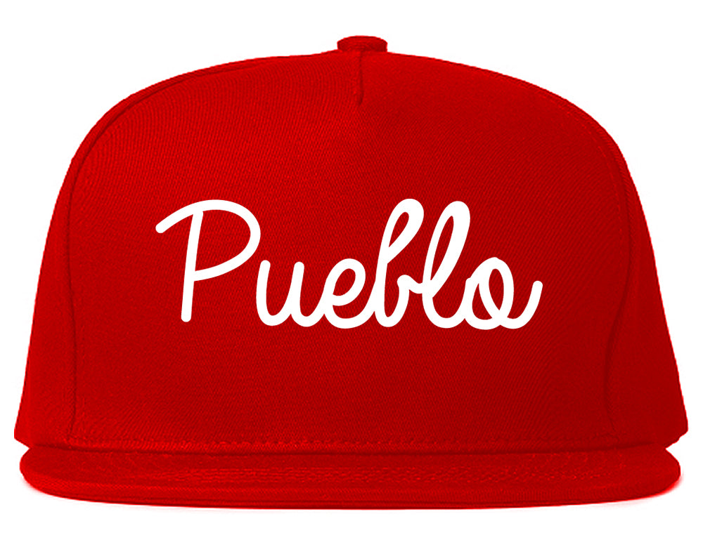 Pueblo Colorado CO Script Mens Snapback Hat Red