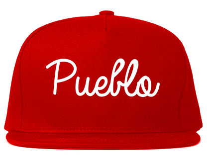 Pueblo Colorado CO Script Mens Snapback Hat Red