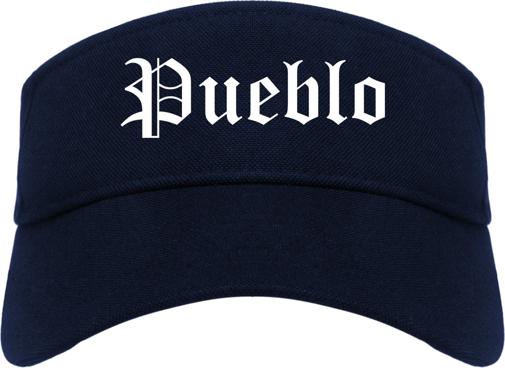 Pueblo Colorado CO Old English Mens Visor Cap Hat Navy Blue