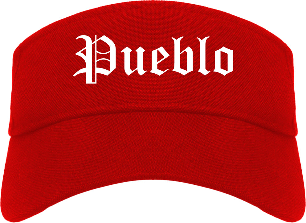 Pueblo Colorado CO Old English Mens Visor Cap Hat Red