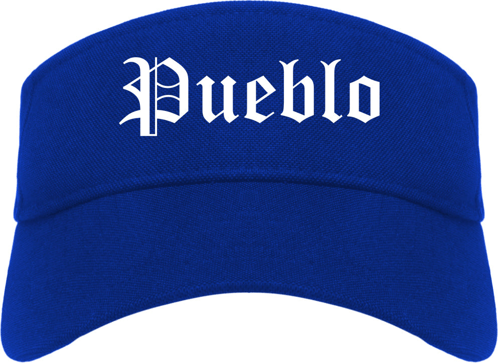 Pueblo Colorado CO Old English Mens Visor Cap Hat Royal Blue
