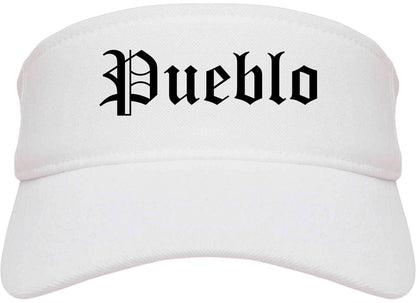 Pueblo Colorado CO Old English Mens Visor Cap Hat White