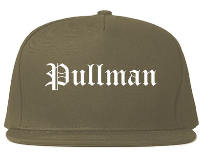 Pullman Washington WA Old English Mens Snapback Hat Grey