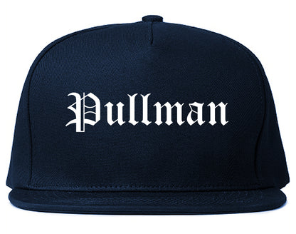 Pullman Washington WA Old English Mens Snapback Hat Navy Blue