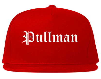 Pullman Washington WA Old English Mens Snapback Hat Red