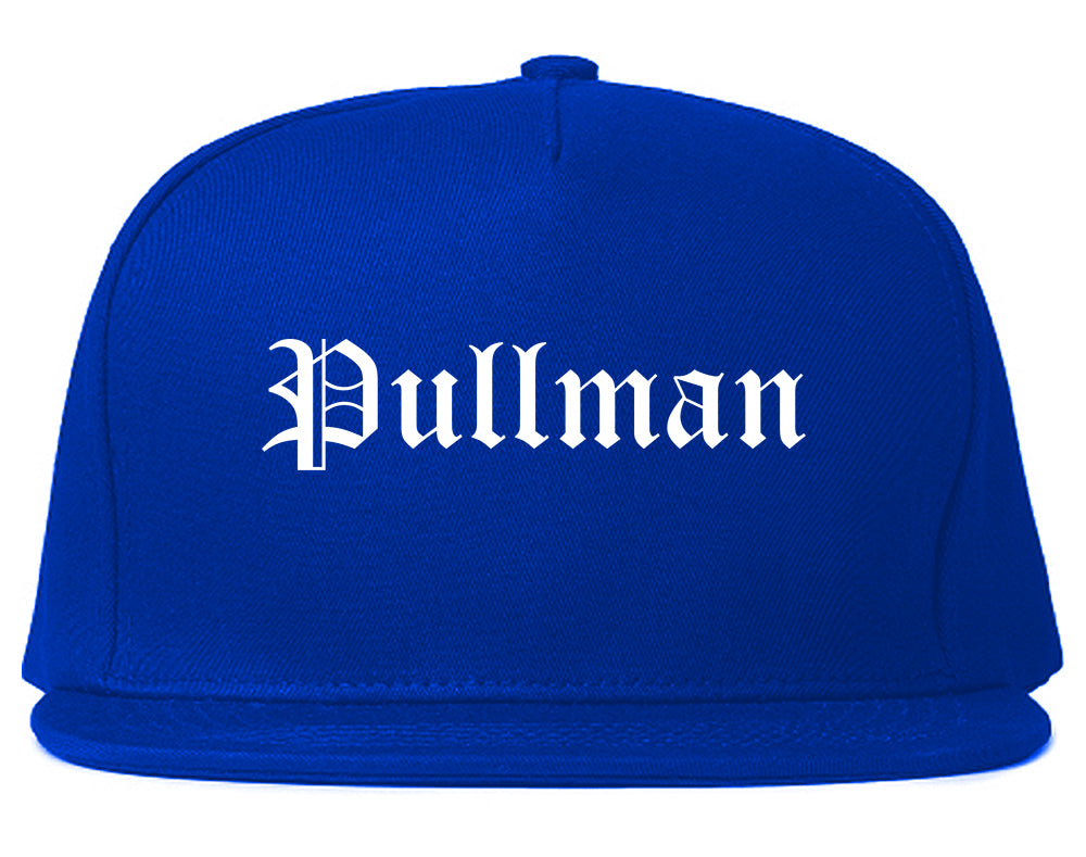 Pullman Washington WA Old English Mens Snapback Hat Royal Blue