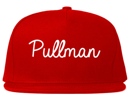 Pullman Washington WA Script Mens Snapback Hat Red