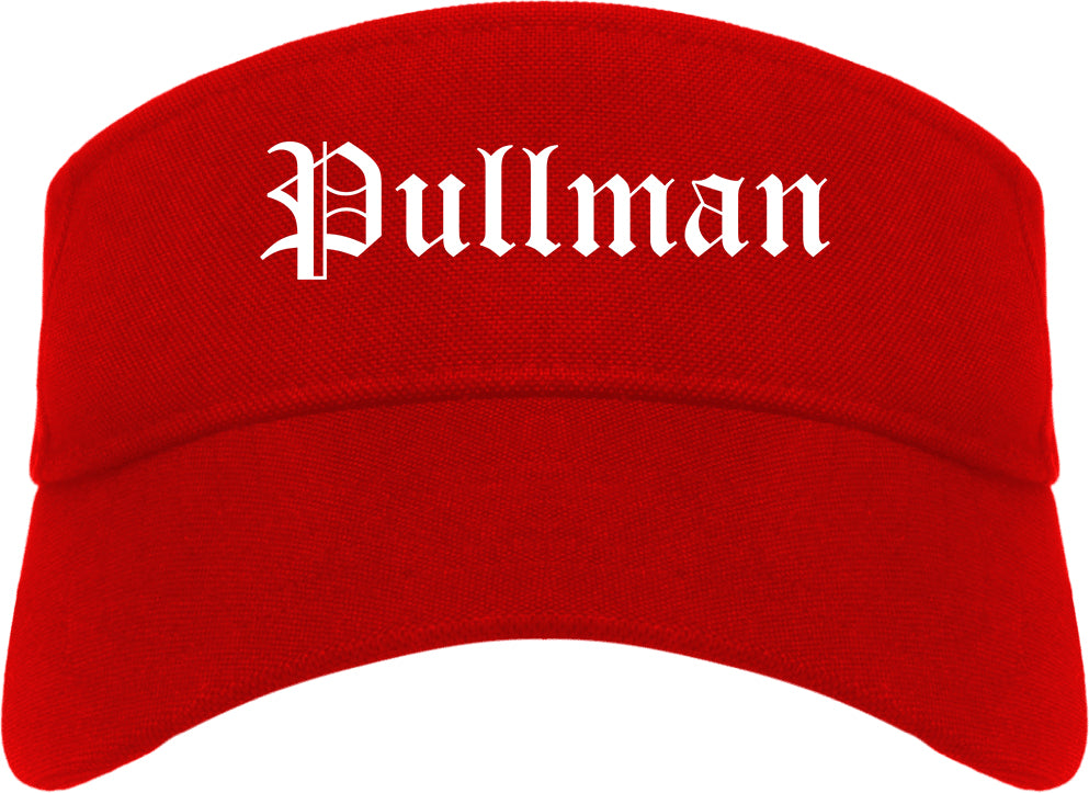 Pullman Washington WA Old English Mens Visor Cap Hat Red
