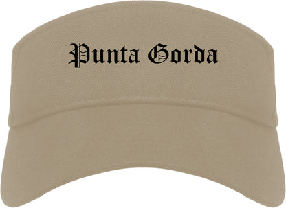 Punta Gorda Florida FL Old English Mens Visor Cap Hat Khaki