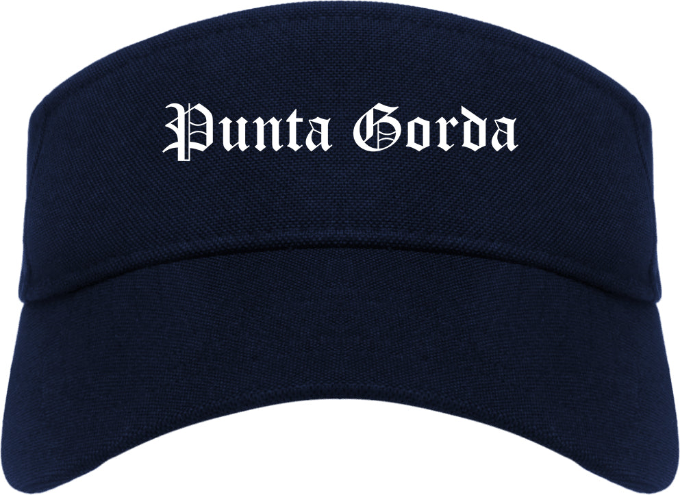 Punta Gorda Florida FL Old English Mens Visor Cap Hat Navy Blue