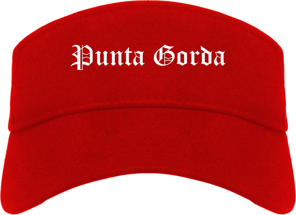 Punta Gorda Florida FL Old English Mens Visor Cap Hat Red