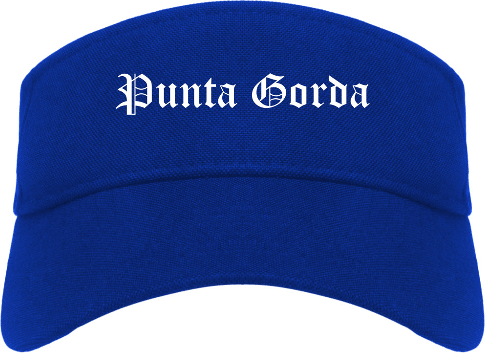 Punta Gorda Florida FL Old English Mens Visor Cap Hat Royal Blue