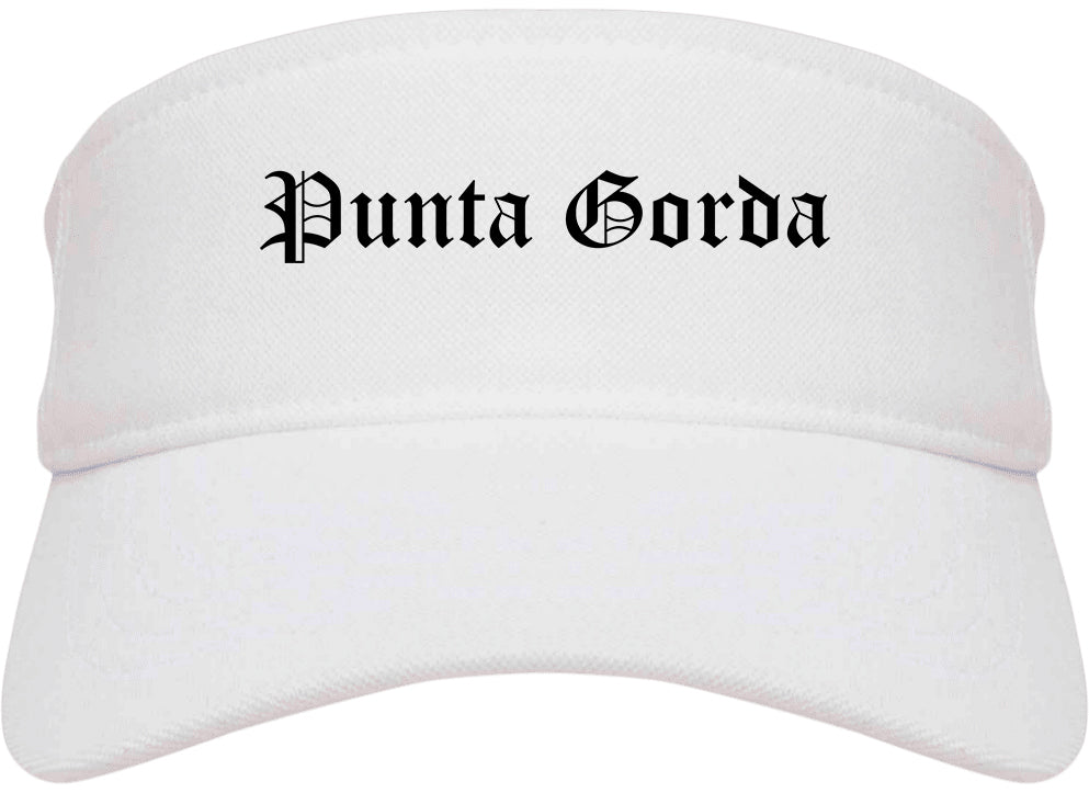 Punta Gorda Florida FL Old English Mens Visor Cap Hat White