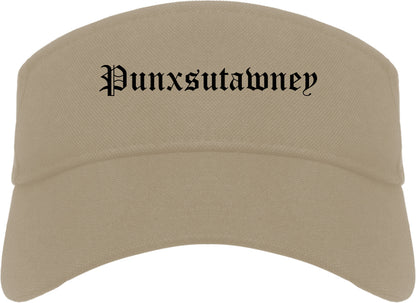 Punxsutawney Pennsylvania PA Old English Mens Visor Cap Hat Khaki