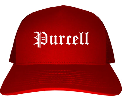 Purcell Oklahoma OK Old English Mens Trucker Hat Cap Red