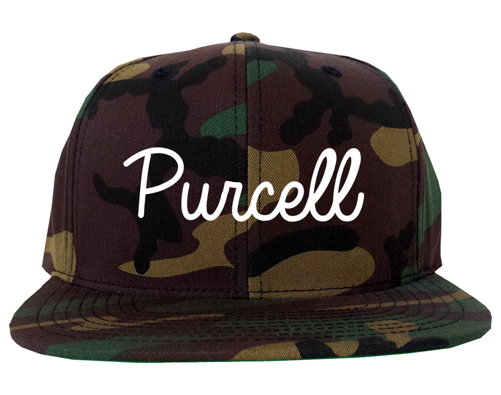 Purcell Oklahoma OK Script Mens Snapback Hat Army Camo