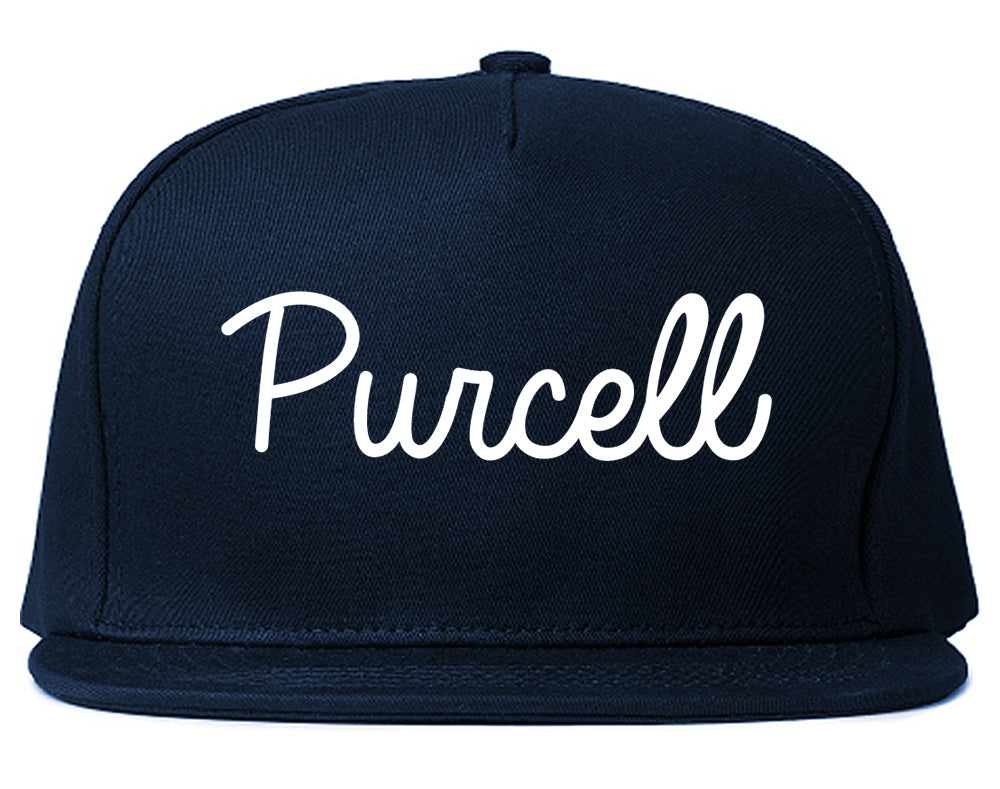 Purcell Oklahoma OK Script Mens Snapback Hat Navy Blue