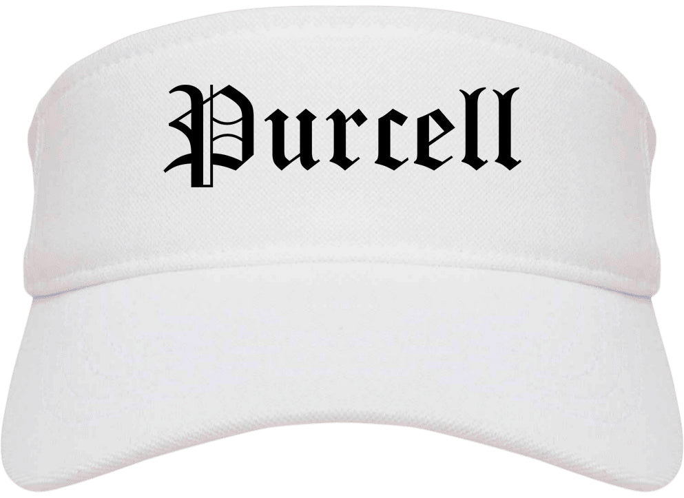 Purcell Oklahoma OK Old English Mens Visor Cap Hat White