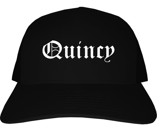 Quincy Florida FL Old English Mens Trucker Hat Cap Black