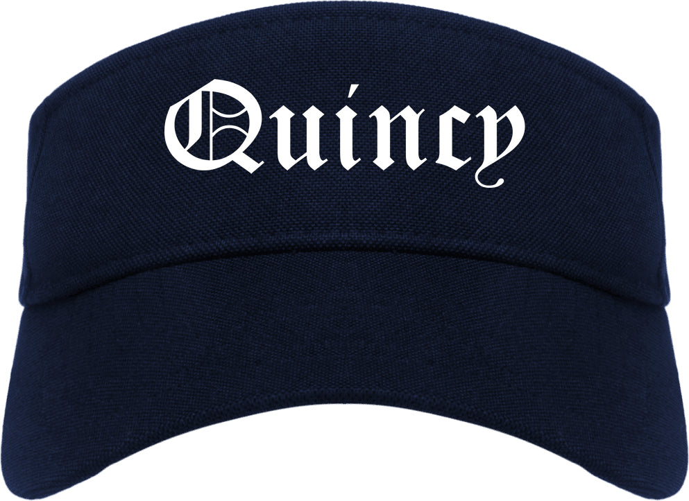 Quincy Florida FL Old English Mens Visor Cap Hat Navy Blue