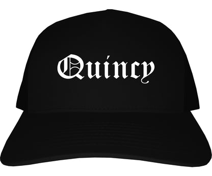 Quincy Illinois IL Old English Mens Trucker Hat Cap Black