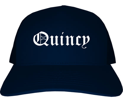 Quincy Illinois IL Old English Mens Trucker Hat Cap Navy Blue