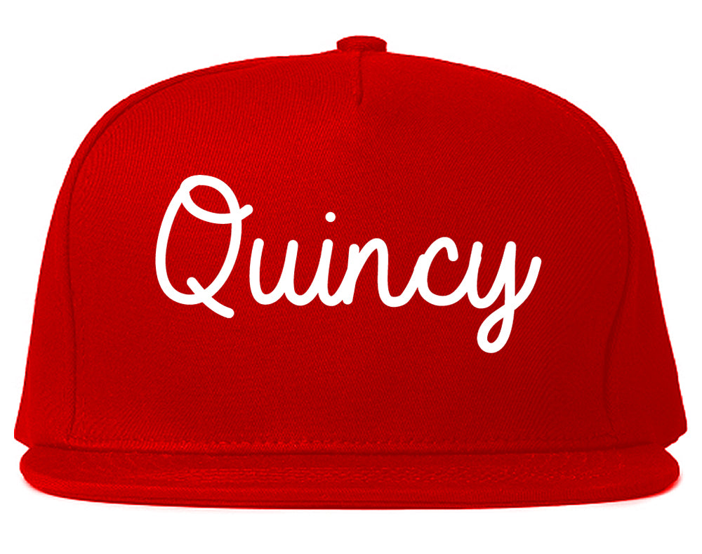 Quincy Massachusetts MA Script Mens Snapback Hat Red