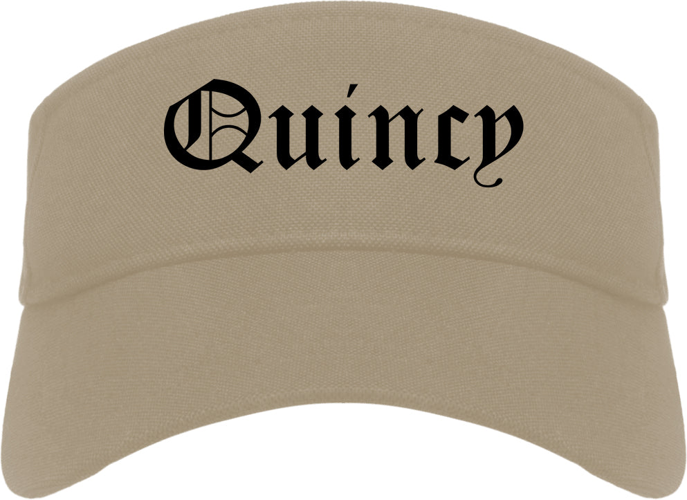 Quincy Massachusetts MA Old English Mens Visor Cap Hat Khaki