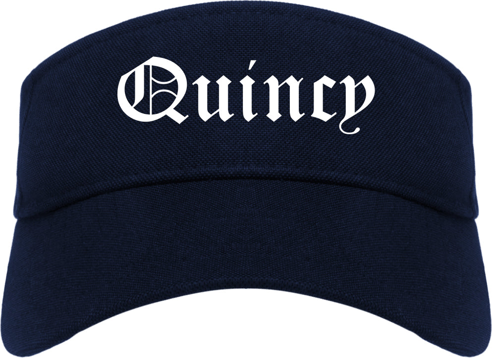 Quincy Massachusetts MA Old English Mens Visor Cap Hat Navy Blue