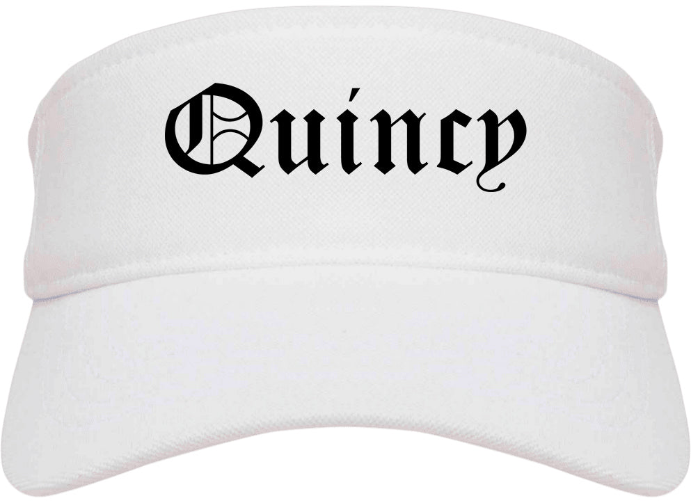 Quincy Massachusetts MA Old English Mens Visor Cap Hat White