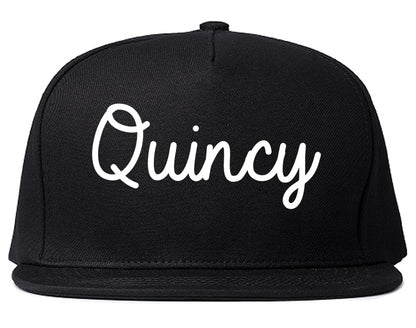 Quincy Washington WA Script Mens Snapback Hat Black