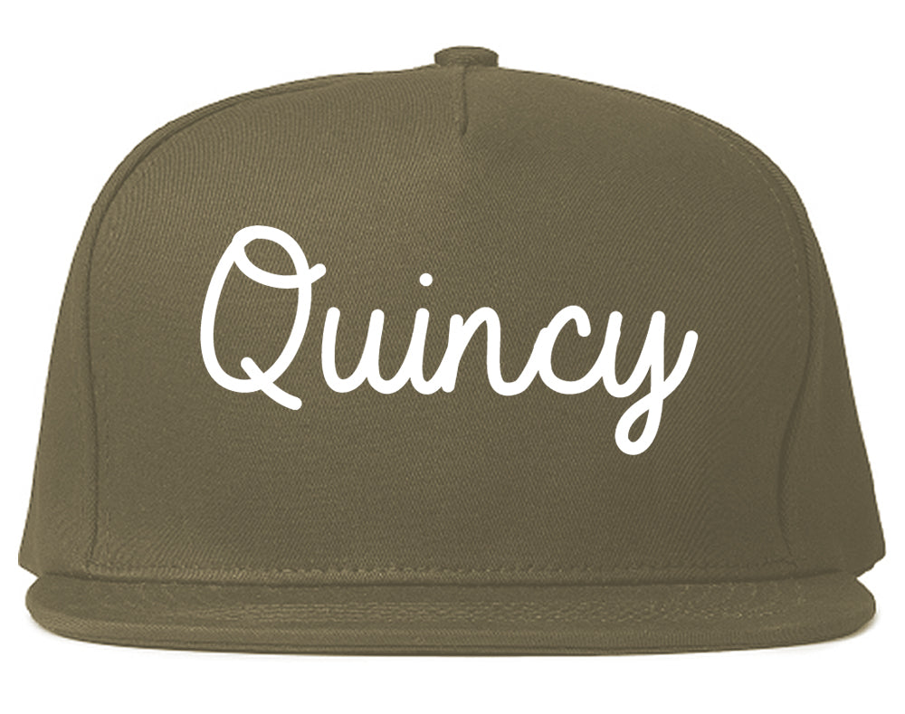 Quincy Washington WA Script Mens Snapback Hat Grey