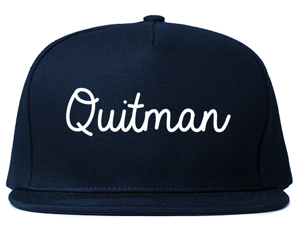 Quitman Georgia GA Script Mens Snapback Hat Navy Blue