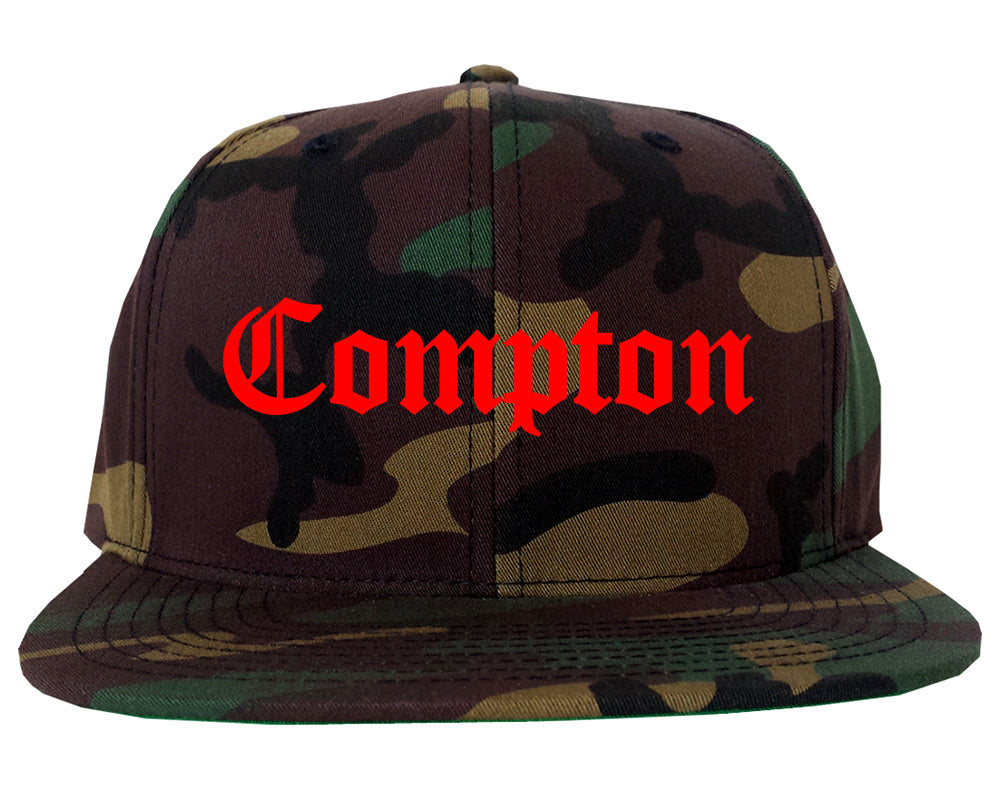 RED Compton California Old English Mens Snapback Hat Camo