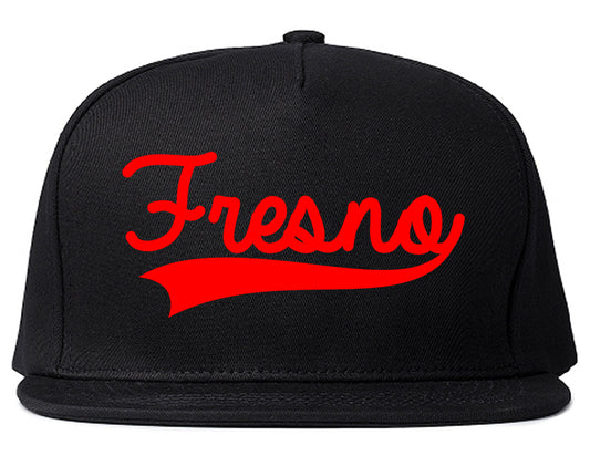 RED Fresno California Old School Varsity Logo Mens Snapback Hat Black
