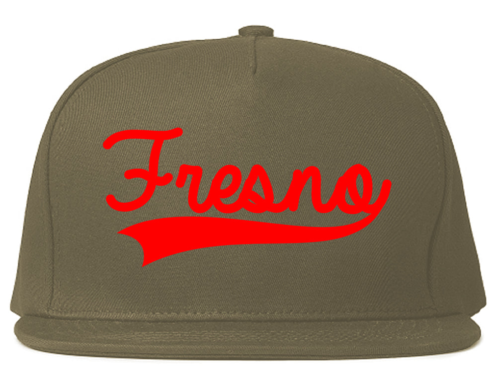 RED Fresno California Old School Varsity Logo Mens Snapback Hat Grey