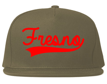 RED Fresno California Old School Varsity Logo Mens Snapback Hat Grey
