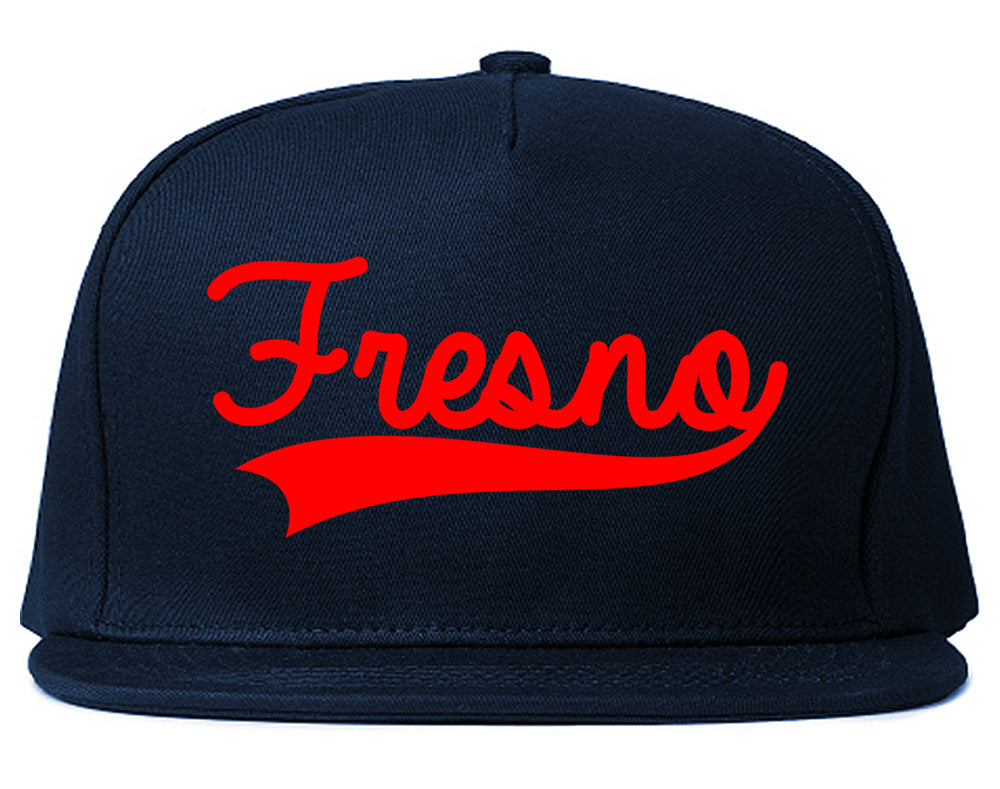 RED Fresno California Old School Varsity Logo Mens Snapback Hat Navy Blue