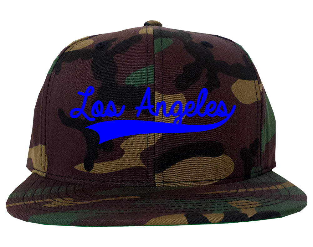 ROYAL BLUE Los Angeles California Varsity Logo Mens Snapback Hat Camo