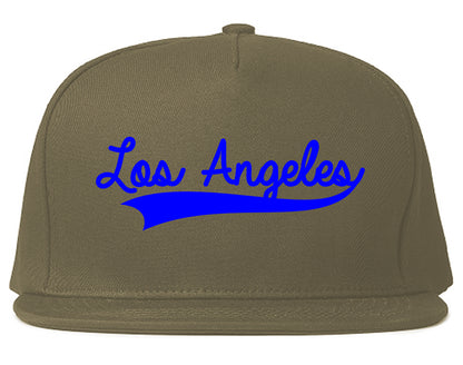 ROYAL BLUE Los Angeles California Varsity Logo Mens Snapback Hat Grey