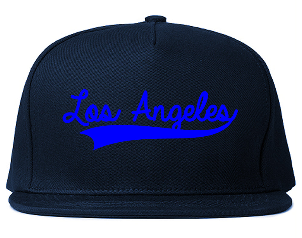 ROYAL BLUE Los Angeles California Varsity Logo Mens Snapback Hat Navy Blue
