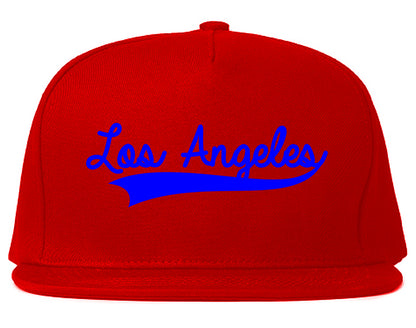 ROYAL BLUE Los Angeles California Varsity Logo Mens Snapback Hat Red
