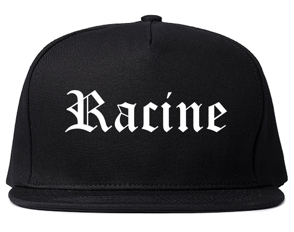 Racine Wisconsin WI Old English Mens Snapback Hat Black