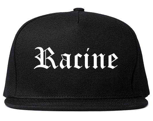 Racine Wisconsin WI Old English Mens Snapback Hat Black