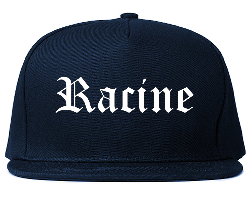 Racine Wisconsin WI Old English Mens Snapback Hat Navy Blue