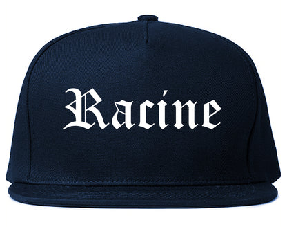 Racine Wisconsin WI Old English Mens Snapback Hat Navy Blue