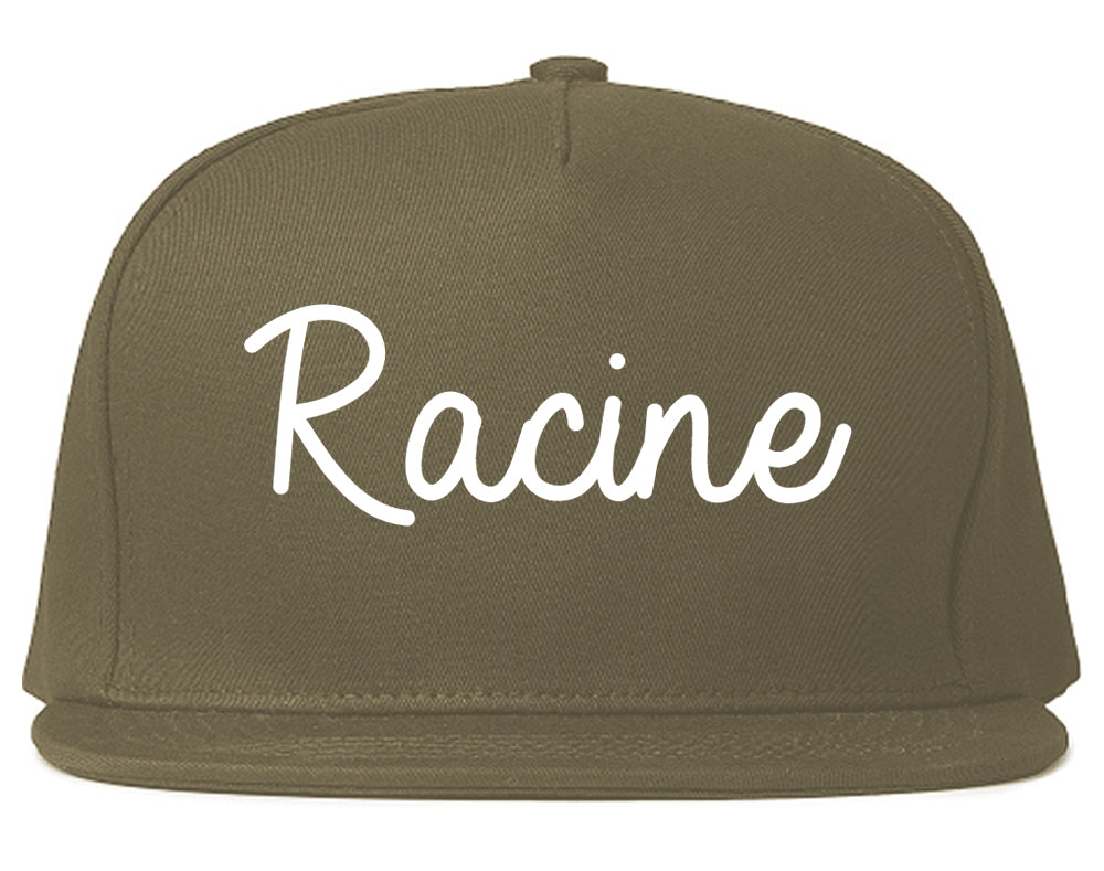 Racine Wisconsin WI Script Mens Snapback Hat Grey