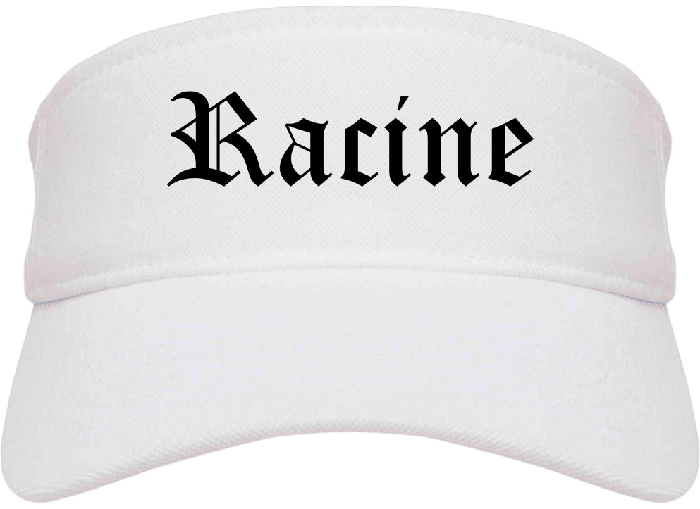 Racine Wisconsin WI Old English Mens Visor Cap Hat White