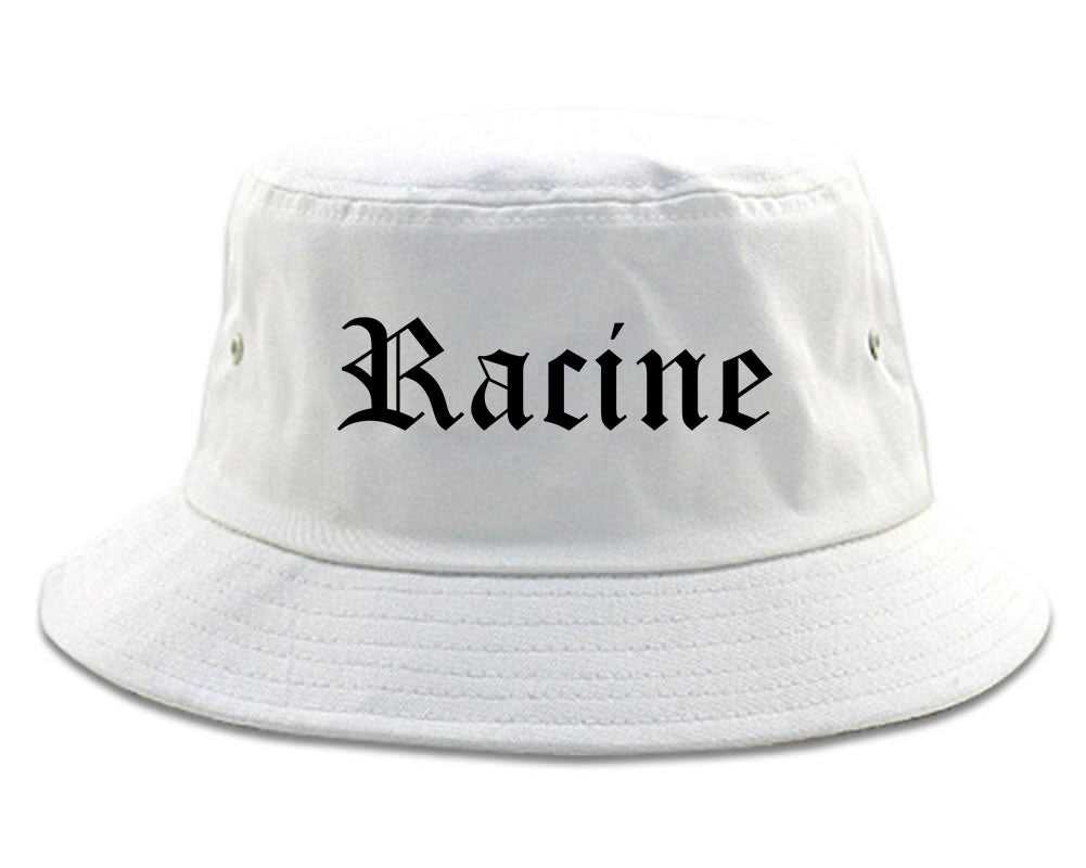 Racine Wisconsin WI Old English Mens Bucket Hat White
